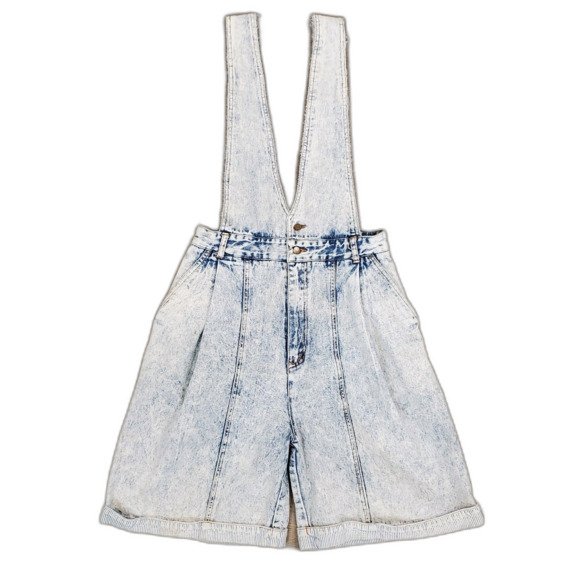 Vtg 80s G Pellini Acid Wash High Rise Pleated Denim Overalls Shortalls Mom Jeans - Picture 1 of 16